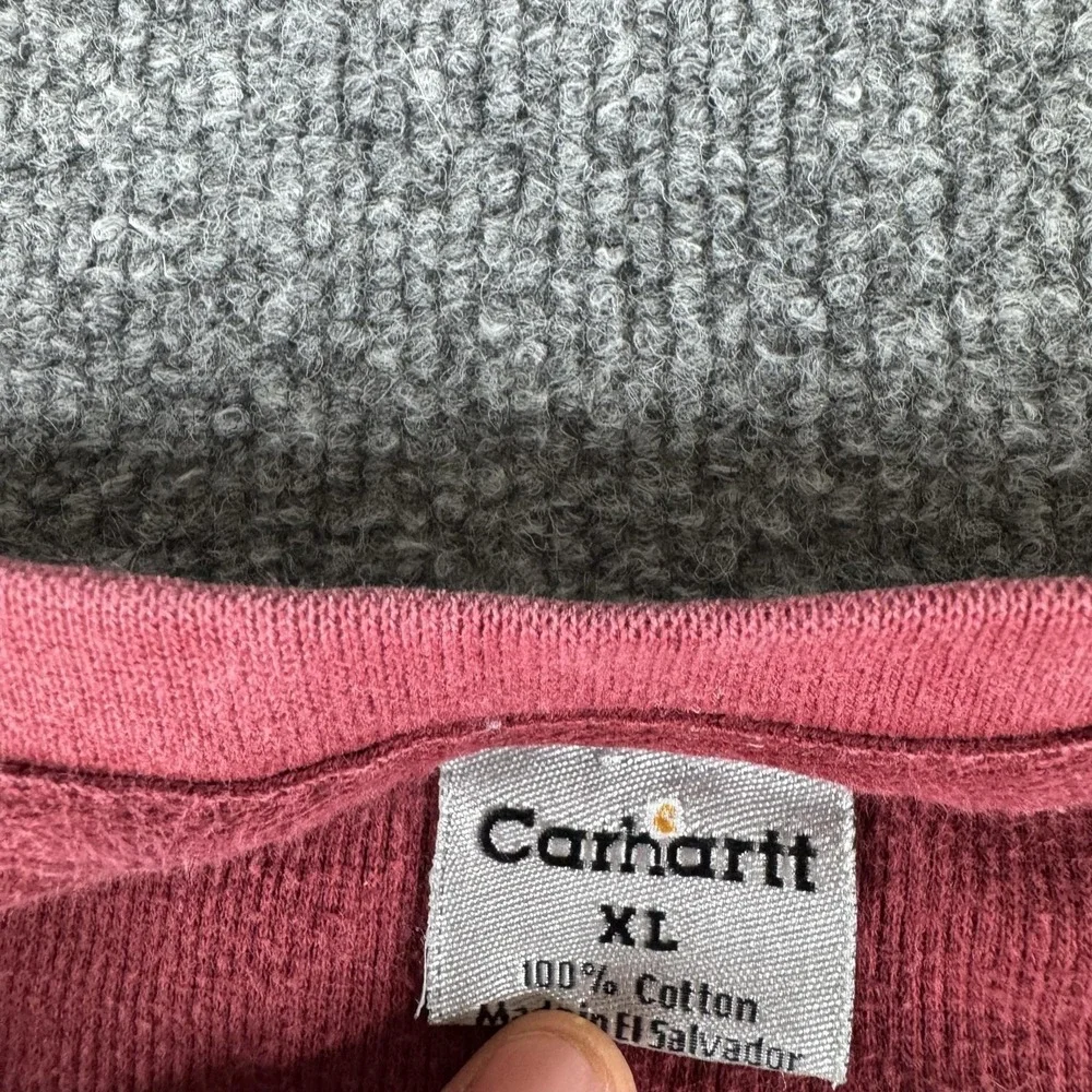 Carhartt Shirt Mens XL Red Long Sleeve Thermal Lined Henley Workwear Tee Cotton